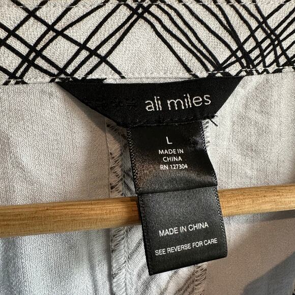 Ali Miles Mandarin Collar Tunic 3/4 Sleeve Button Front Blouse Top L City Print - Picture 4 of 12